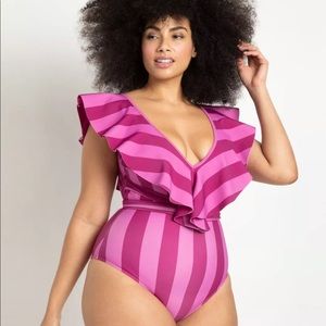 Eloquii Pink Stripe Swimsuit, NWT